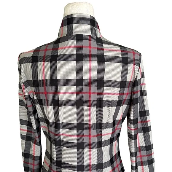 Jude Connally Elodie Black Gray Red Plaid Print Quarter Zipper Mini Dress - S